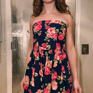 Strapless floral navy dress